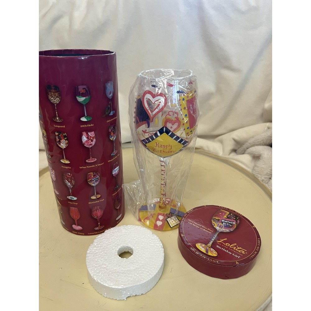 Hand-painted Lolita Happy Birthday Wine Glass Love My Wine w/Box